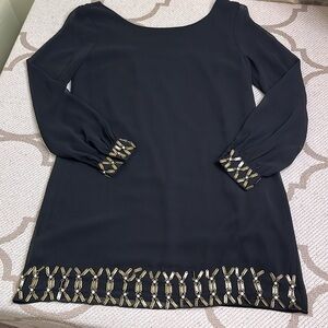 SYLK Black long sheer sleeve 3 straps open back mini dress